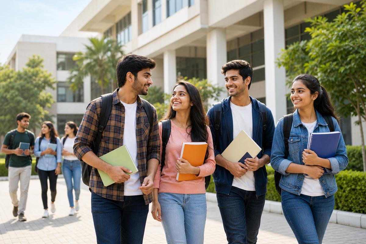 Students walking on a college campus